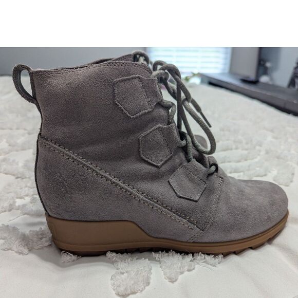 🥾 Sorel Evie Lace Waterproof Gray Suede Wedge Boots Women’s 8.5 - Picture 8 of 9